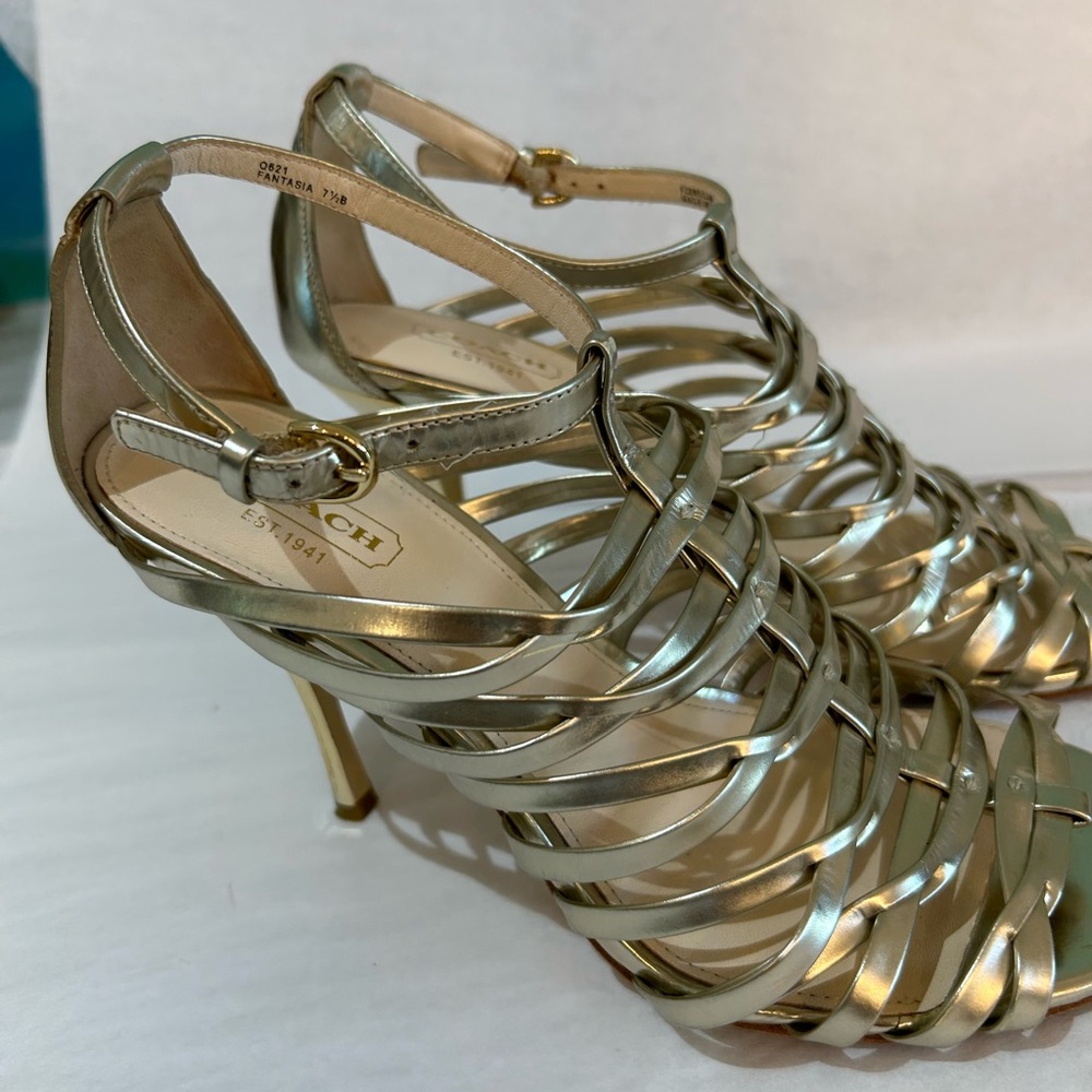 Coach Gold Strappy Heeled Sandals